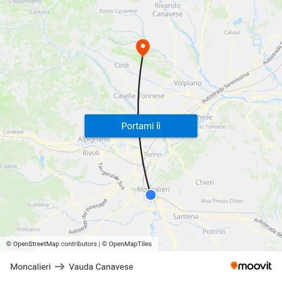 Moncalieri to Vauda Canavese map