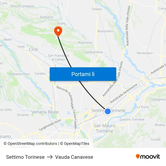 Settimo Torinese to Vauda Canavese map