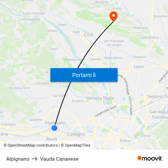 Alpignano to Vauda Canavese map