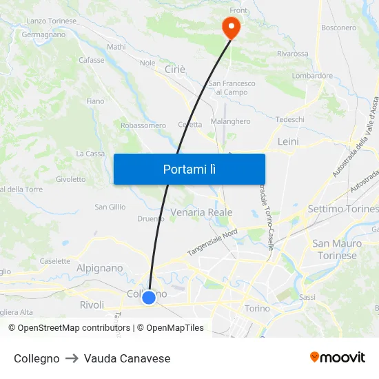 Collegno to Vauda Canavese map