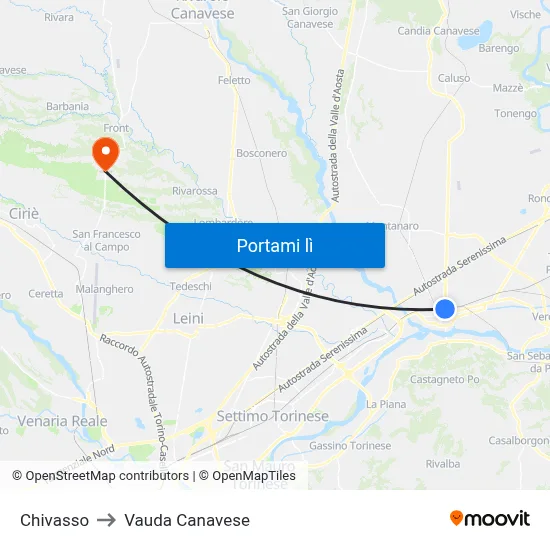 Chivasso to Vauda Canavese map