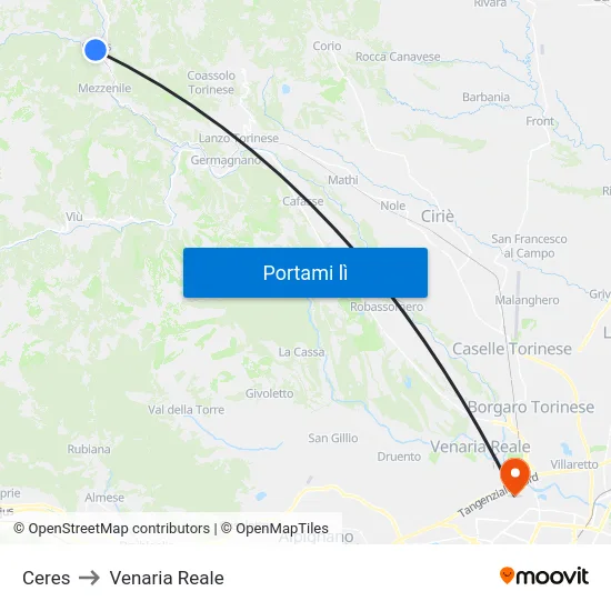 Ceres to Venaria Reale map