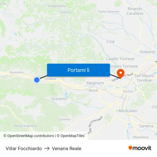 Villar Focchiardo to Venaria Reale map