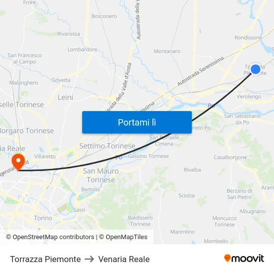 Torrazza Piemonte to Venaria Reale map