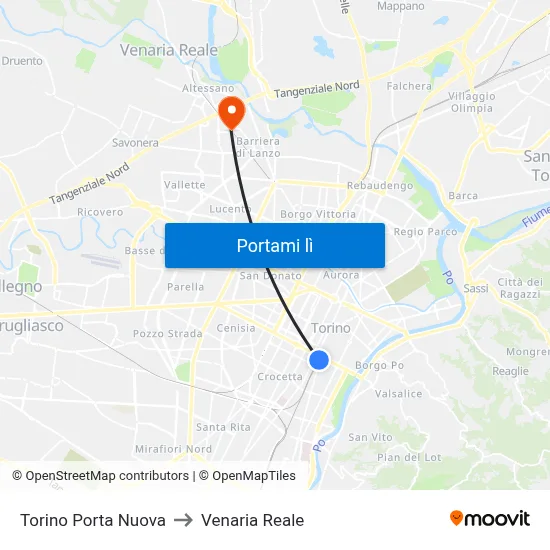 Torino Porta Nuova to Venaria Reale map