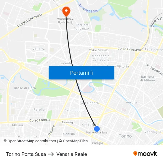 Torino Porta Susa to Venaria Reale map