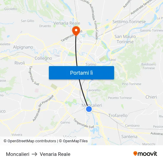 Moncalieri to Venaria Reale map