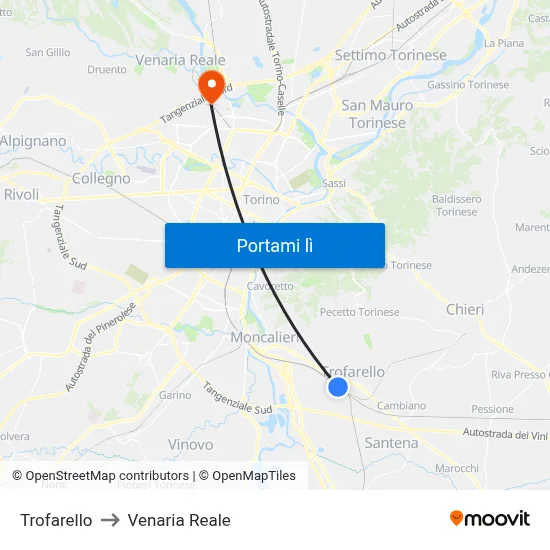 Trofarello to Venaria Reale map