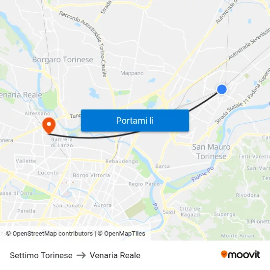 Settimo Torinese to Venaria Reale map