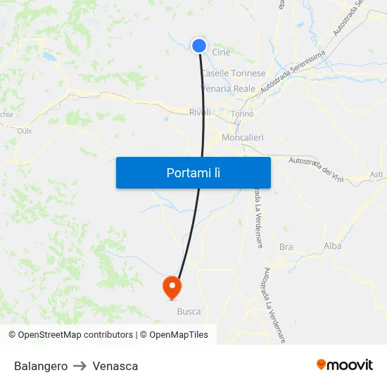 Balangero to Venasca map
