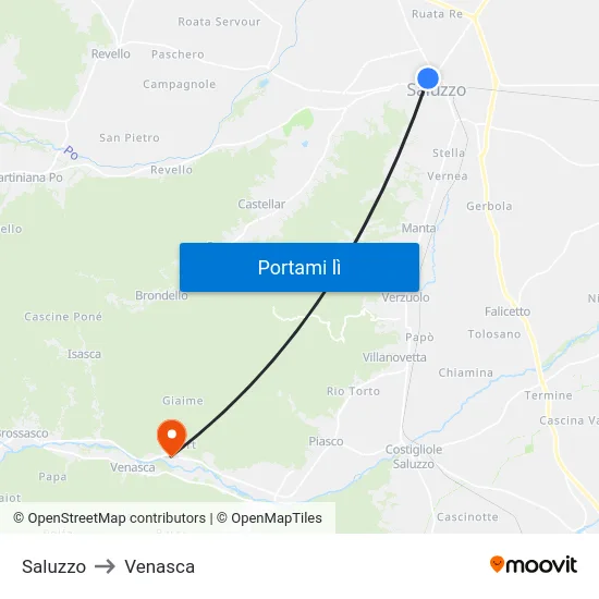 Saluzzo to Venasca map
