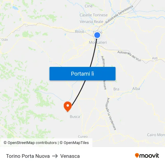 Torino Porta Nuova to Venasca map