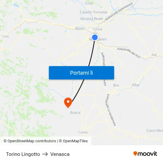 Torino Lingotto to Venasca map