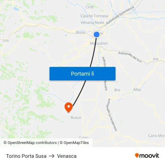Torino Porta Susa to Venasca map