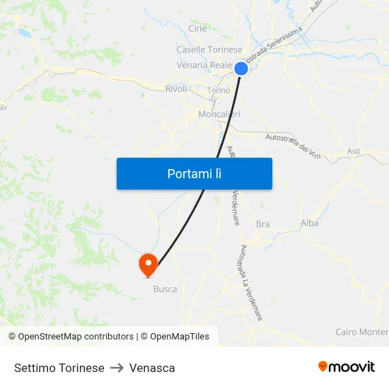 Settimo Torinese to Venasca map