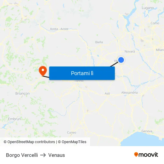 Borgo Vercelli to Venaus map