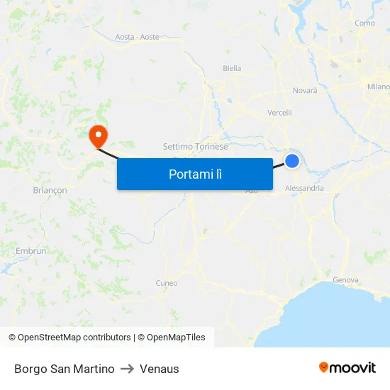Borgo San Martino to Venaus map