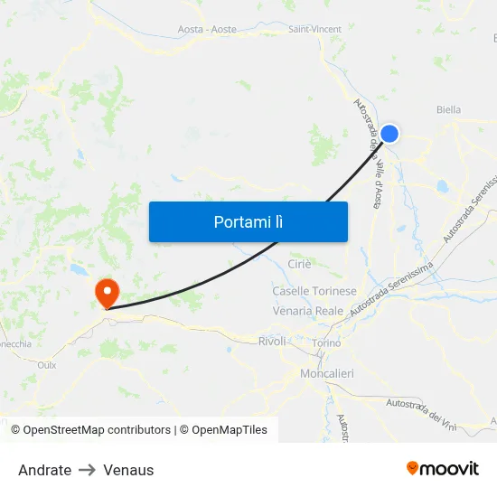 Andrate to Venaus map