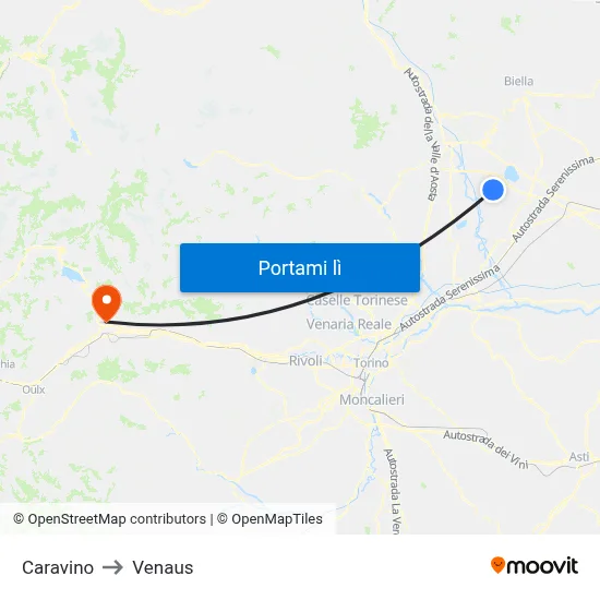 Caravino to Venaus map