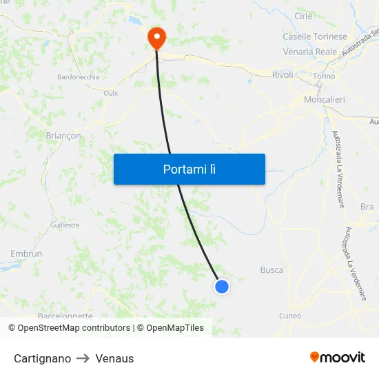Cartignano to Venaus map