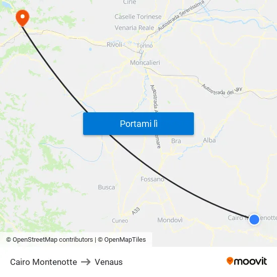 Cairo Montenotte to Venaus map