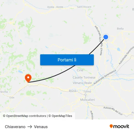 Chiaverano to Venaus map