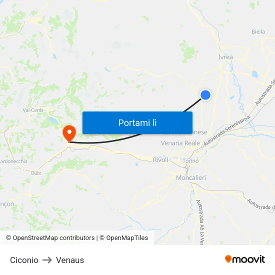 Ciconio to Venaus map