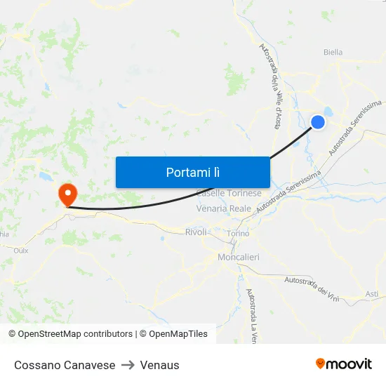 Cossano Canavese to Venaus map