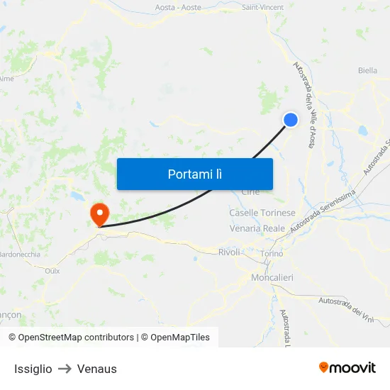 Issiglio to Venaus map