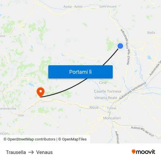 Trausella to Venaus map