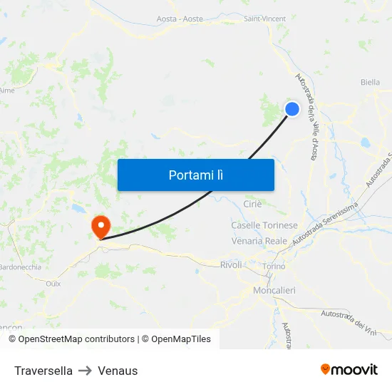 Traversella to Venaus map