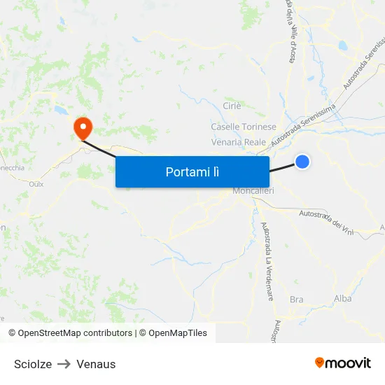 Sciolze to Venaus map