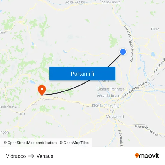 Vidracco to Venaus map