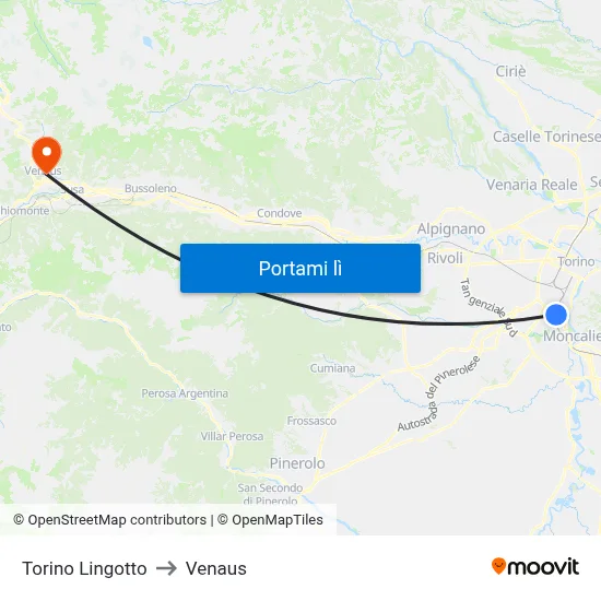 Torino Lingotto to Venaus map