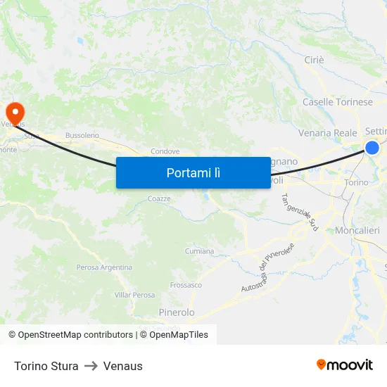 Torino Stura to Venaus map