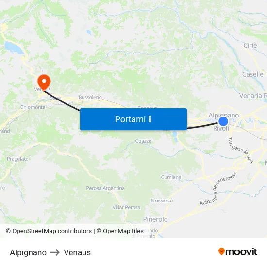 Alpignano to Venaus map