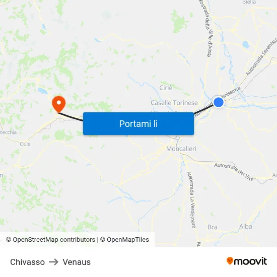Chivasso to Venaus map