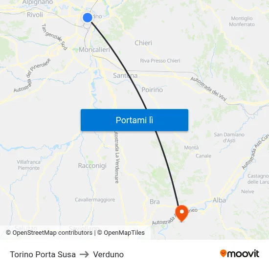 Torino Porta Susa to Verduno map