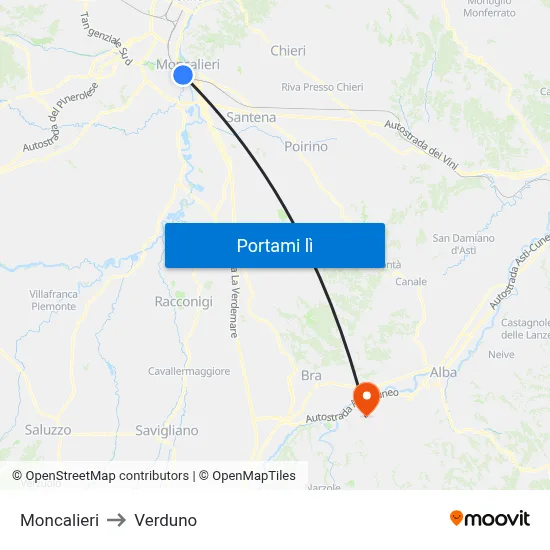 Moncalieri to Verduno map
