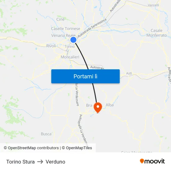 Torino Stura to Verduno map