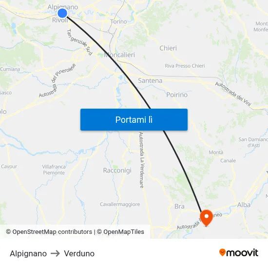Alpignano to Verduno map