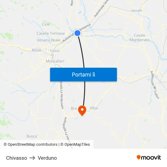Chivasso to Verduno map