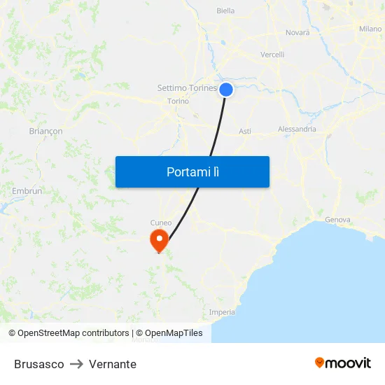 Brusasco to Vernante map