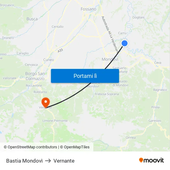 Bastia Mondovì to Vernante map