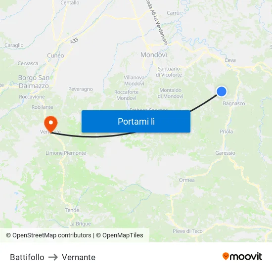 Battifollo to Vernante map