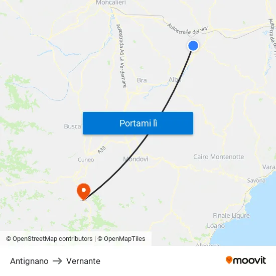Antignano to Vernante map