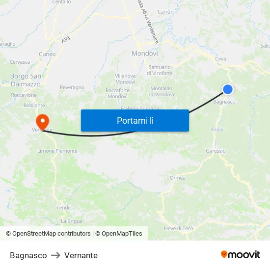 Bagnasco to Vernante map