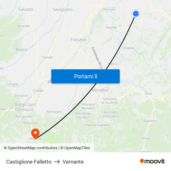 Castiglione Falletto to Vernante map