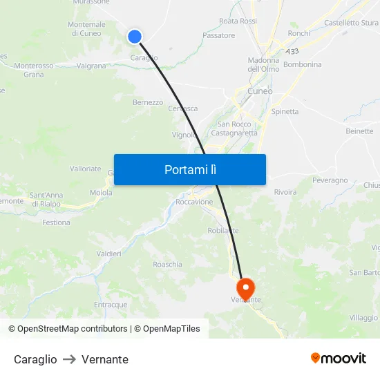 Caraglio to Vernante map