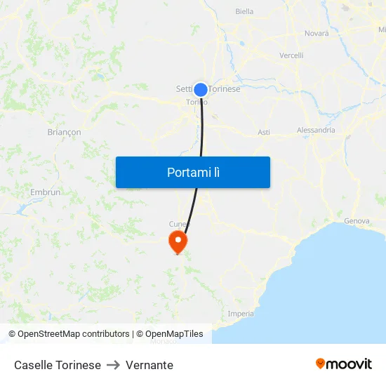 Caselle Torinese to Vernante map